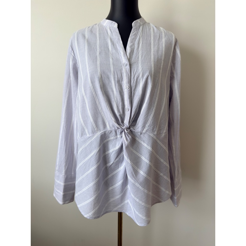 A New Day Lavender White Striped Twist Front Button Blouse XXL Cotton Top
